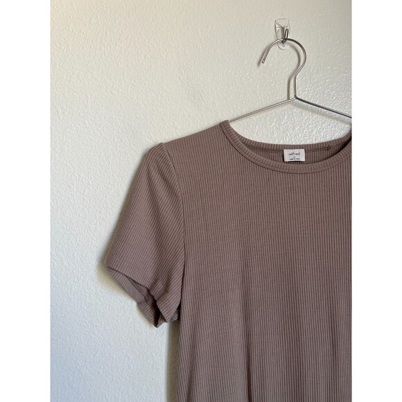 Wilfred Aritzia Women's Modal Rib Short Sleeve Bodysuit in Brown Size 1X - Picture 2 of 6